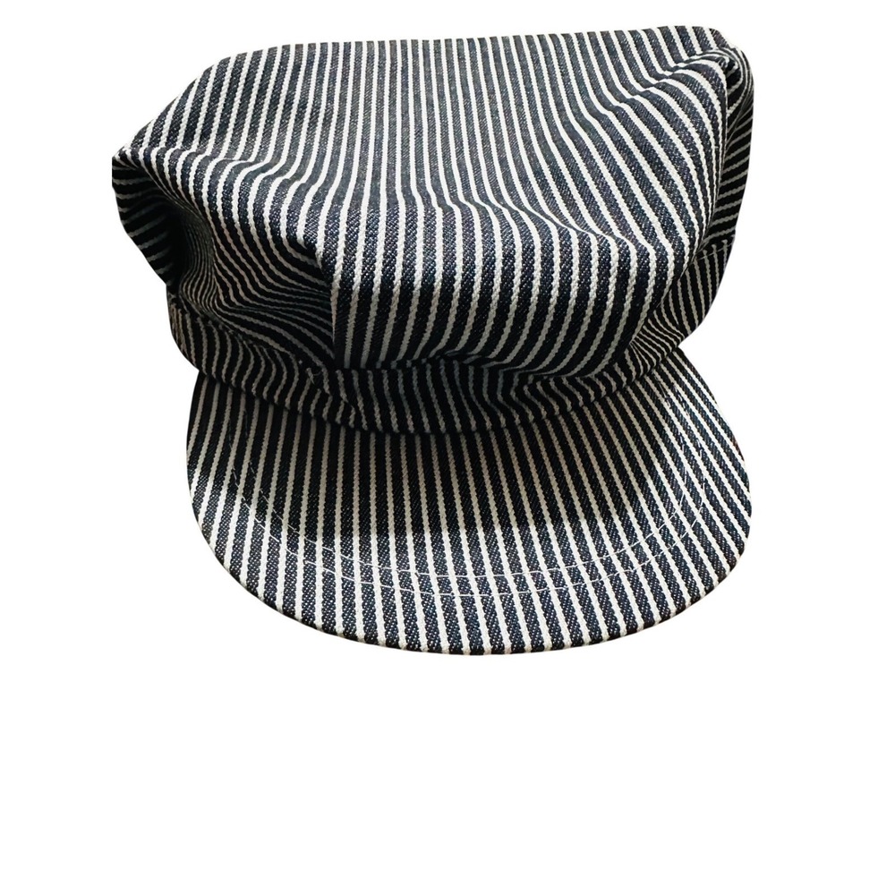 Kids Train Engineer Conductor Cap Hat Striped Blue White  NWT